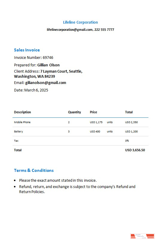 Free Sales Invoice Template PSD template